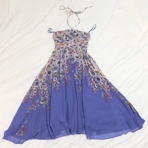 White House Black Market Strapless Periwinkle Floral Dress